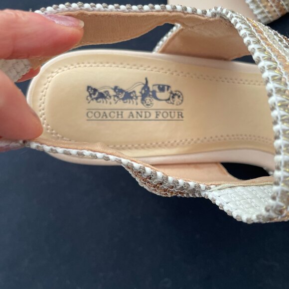 Coach and Four Wedge Heels, Size 8M, Multi-Colored Stretch, 3.5 inch Cork Heel - Picture 5 of 10